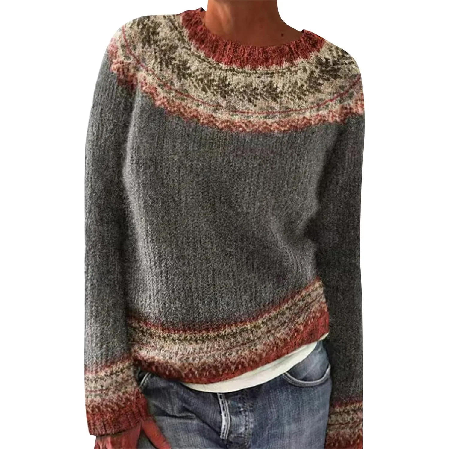 Женский свитер с жаккардовым узором Fair Isle Vintage, Grey
