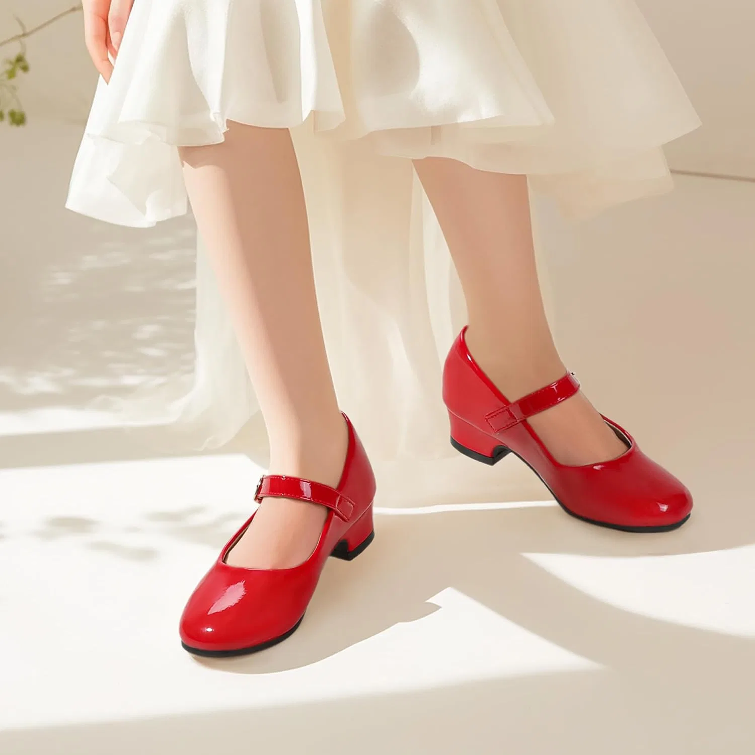 Детские туфли для девочек с квадратным носком PANDANINJIA, Red Patent — фото 3