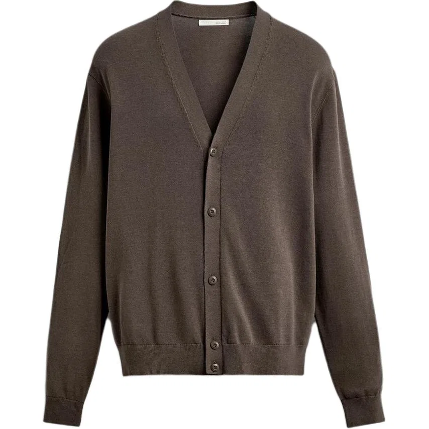 Мужской кардиган с V-образным вырезом, серо-коричневый, ZARA, Gray Brown