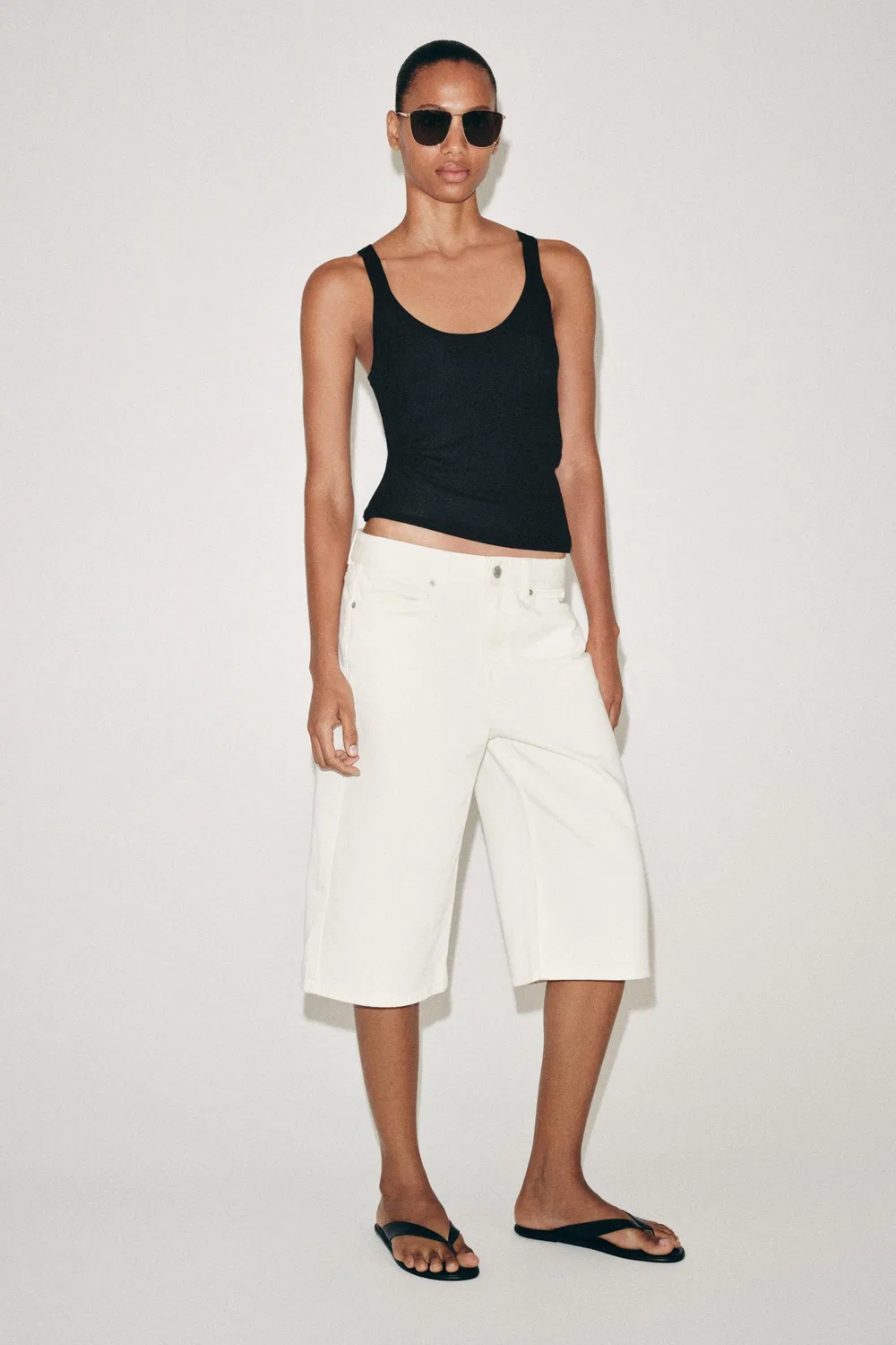 Тонкий трикотажный топ без рукавов ZARA, Black