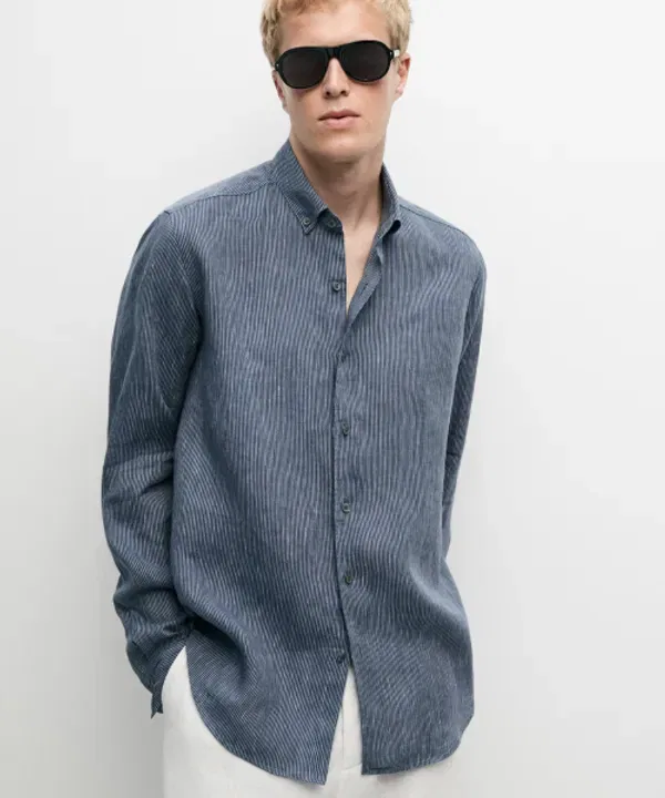 Рубашка из 100% льна с мелкой полоской, Regular Fit, Massimo Dutti