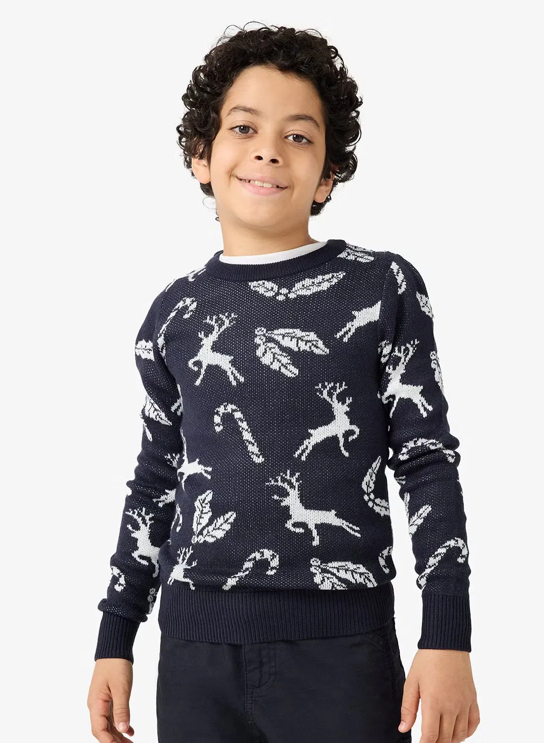 Пуловер трикотажный с длинным рукавом JJXMAS Jack & Jones Junior, небесно-голубой