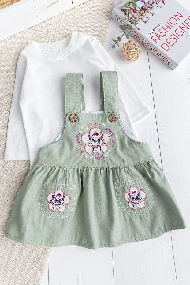 Детский комбинезон для девочек с принтом Floral Cat Embroidered Babymod, Green