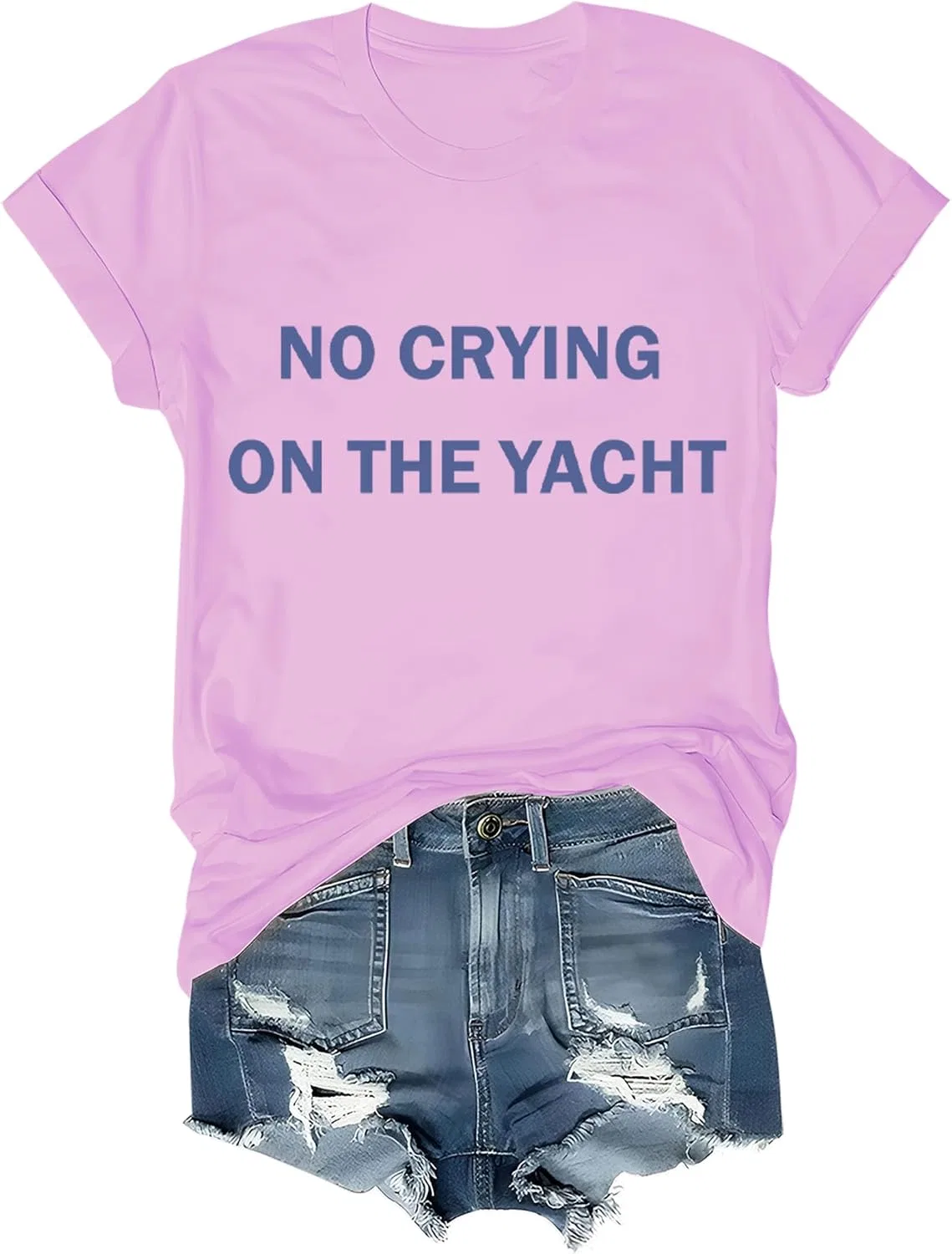 Женская футболка с принтом No Crying On The Yacht, Pink