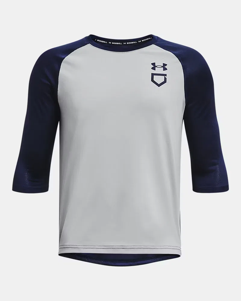 Рубашка для мальчиков с рукавом реглан ¾ и сетчатыми вставками UA Utility UnderArmour, Mod Gray Full Heather/Midnight Navy