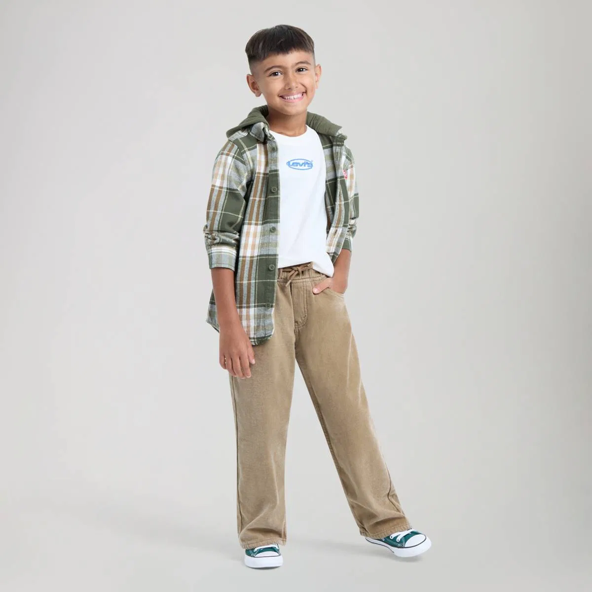 Свободные джинсы без шнурков для мальчиков 4-7 лет Levi's, Ermine - Brown