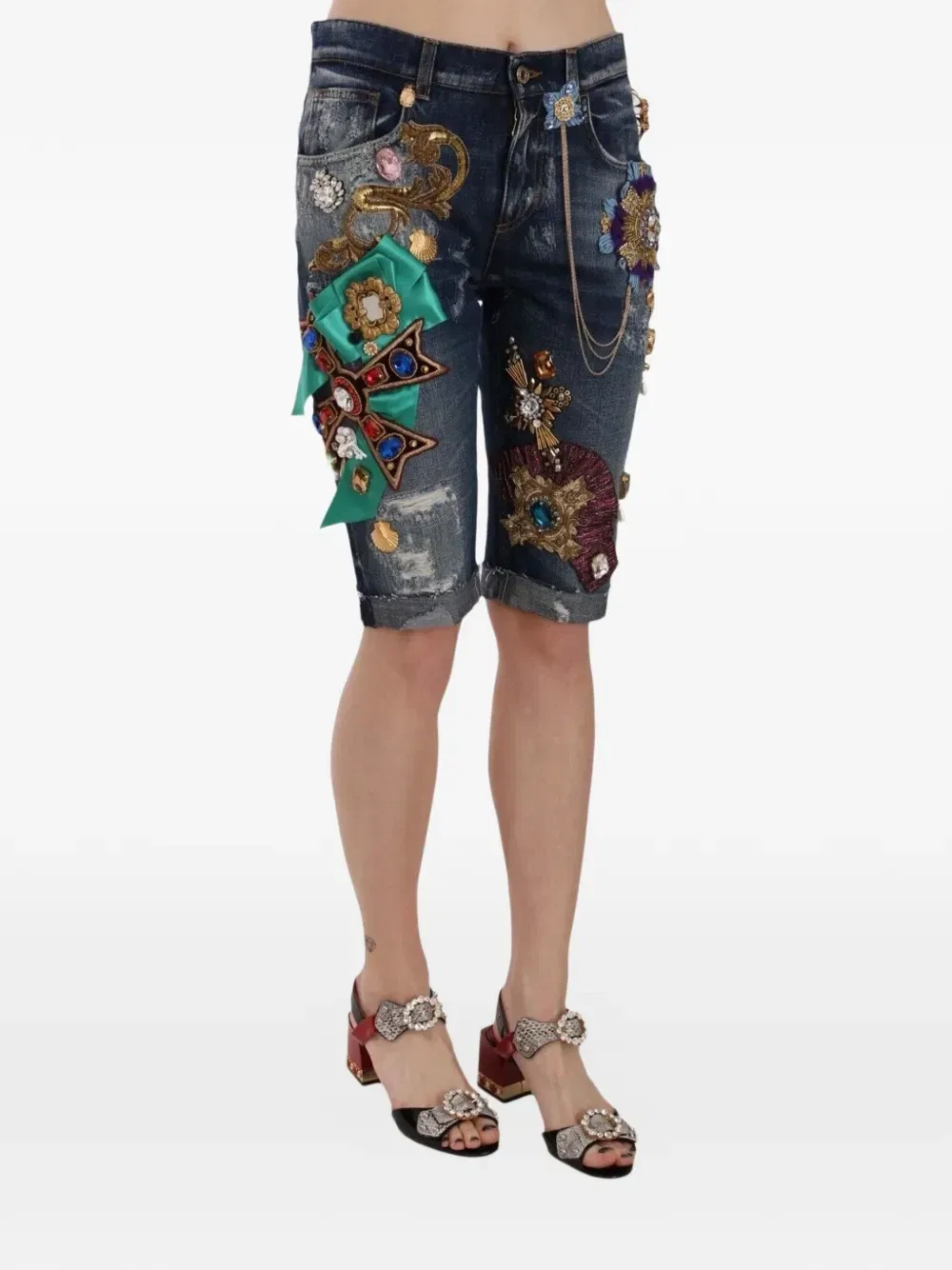 Декорированные шорты с эффектом потертости DOLCE & GABBANA, синий — фото 2