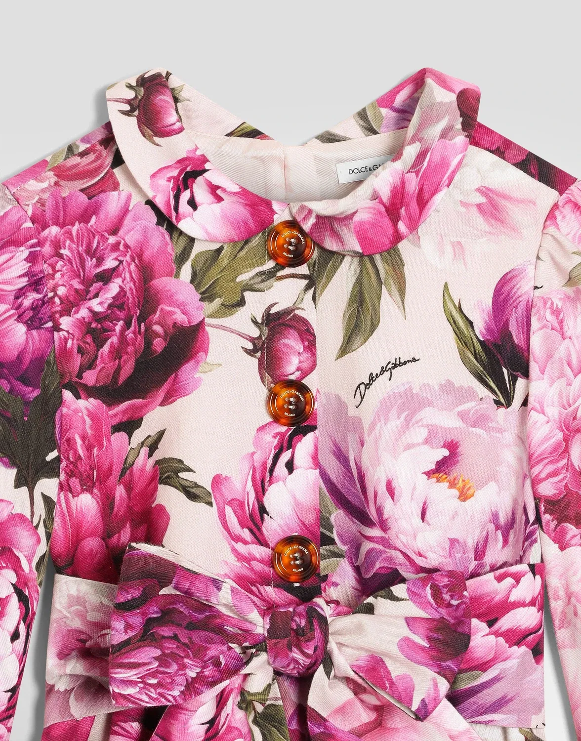 Платье из хлопковой фланели с пионами, миди, Dolce&Gabbana, бежевый — фото 3