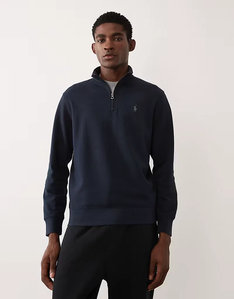 Толстовка Polo Ralph Lauren с логотипом Icon, двойной трикотажной застежкой-молнией на четверть длины, темно-синий