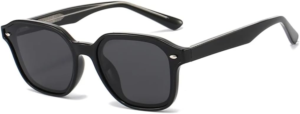 

Квадратные солнцезащитные очки для женщин и мужчин с металлическим сердечником и заклепками, защита от УФ-излучения UV400, для отдыха и путешествий TVTBBVV, Glossy Black