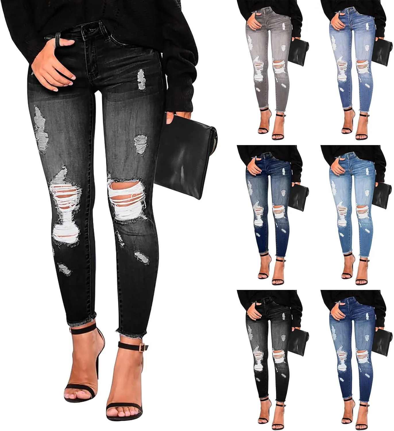 

Скинни джинсы для женщин Stretchy High Waisted Ripped Slim Fit Tummy Control zmkgee