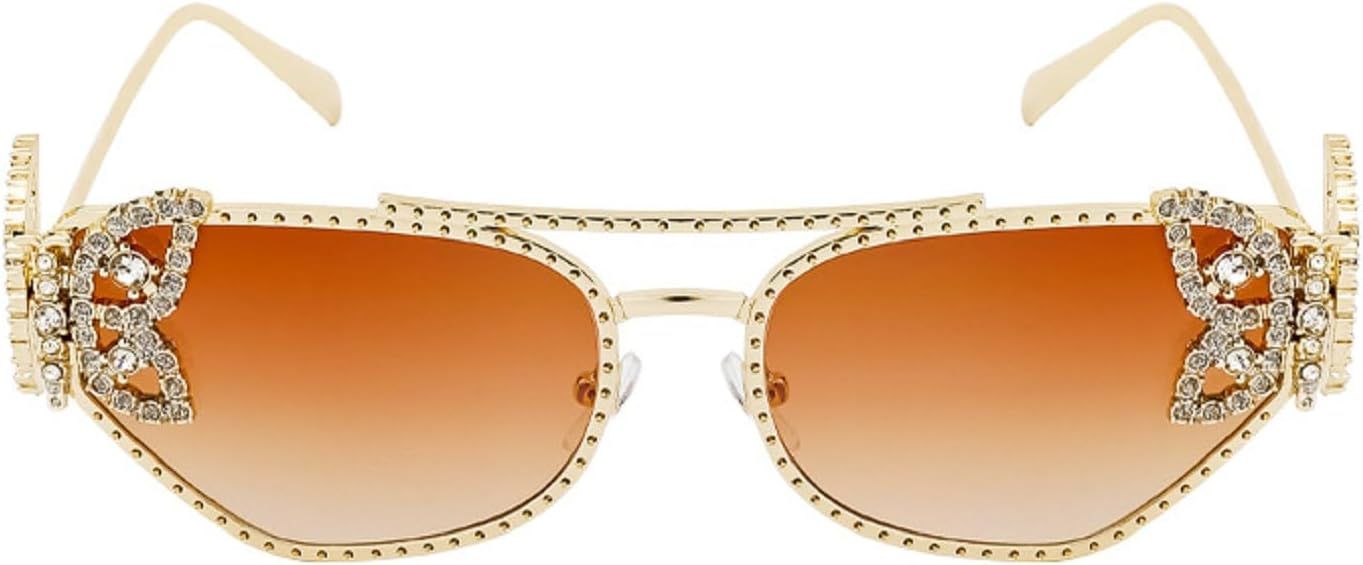 

Женские солнцезащитные очки в квадратной оправе с блестками и стразами в форме бабочки, роскошные, увеличенного размера, металлические, с защитой от УФ-излучения UV400, артикул 98114 Melrose, Tea