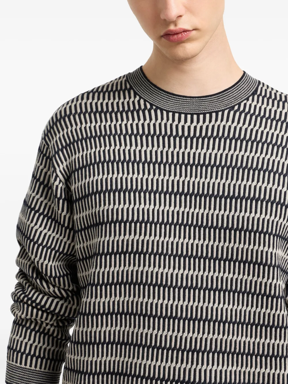 Шерстяной свитер с геометричным узором EMPORIO ARMANI, черный — фото 4