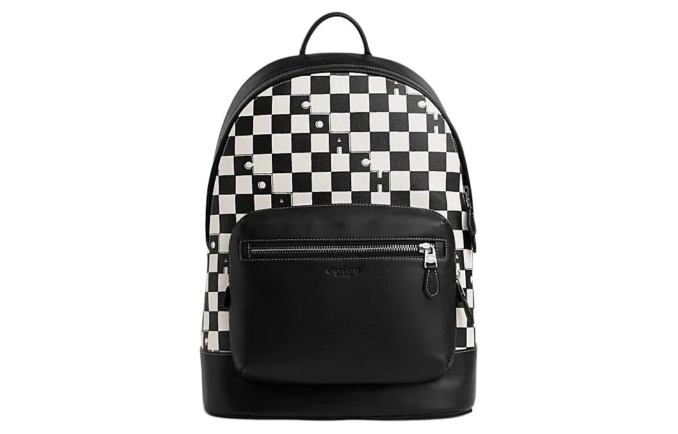 

COACH Западная кожаная сумка рюкзак с кожаной и тканевой спинкой женская цветная фурнитура черный и мел