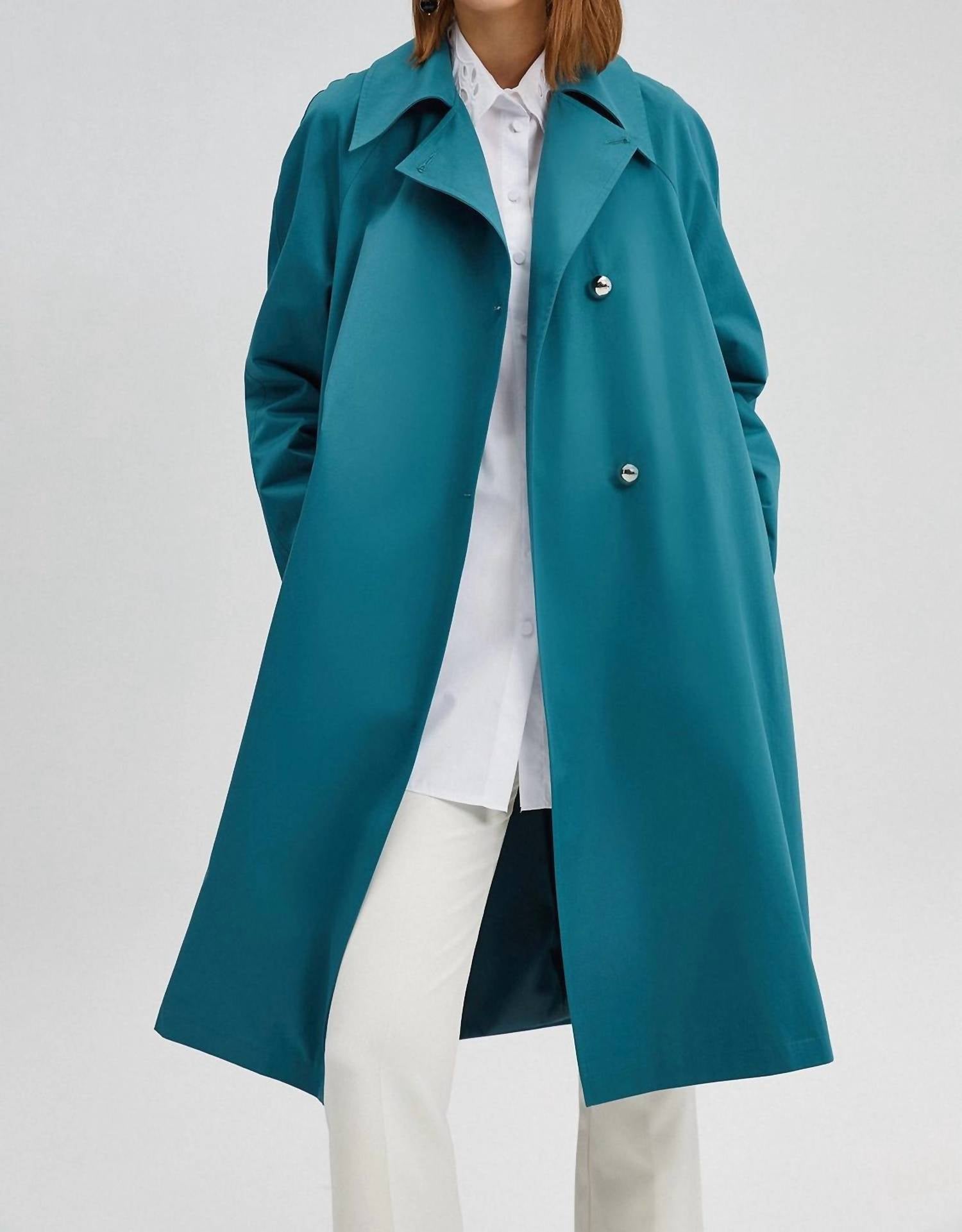 

Двубортный тренч в цвете морской волны Touche Prive, Teal