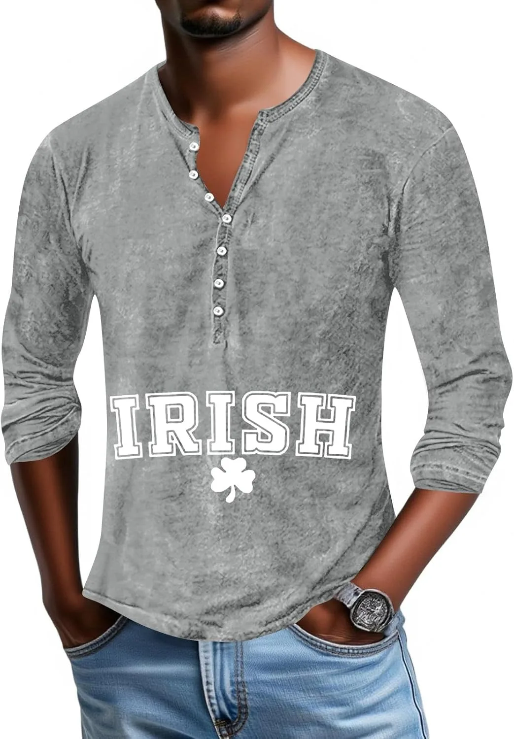 

Футболка St Patricks Day мужская с длинным рукавом и воротником-гольф