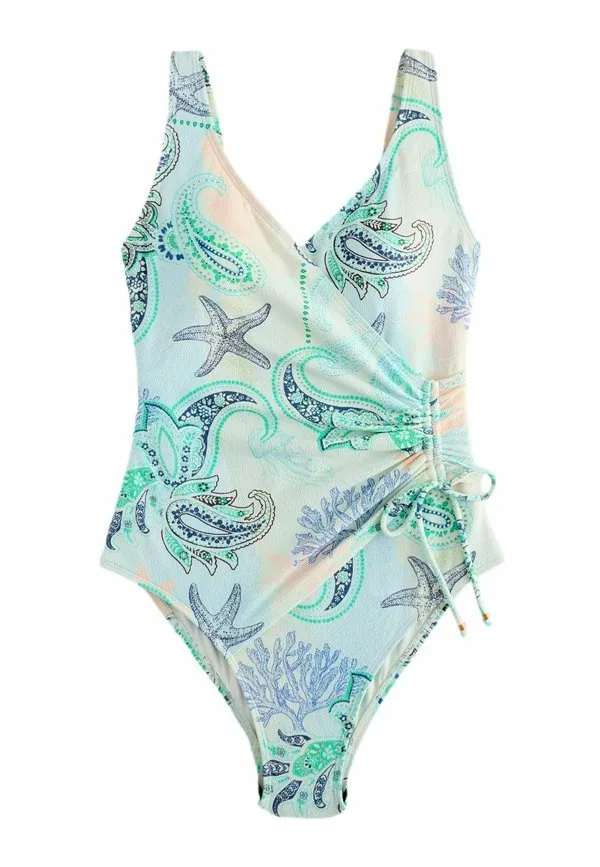 Купальник с присборенными боками, подчеркивающий фигуру Next, Pastel Blue Cream Octopus Textured