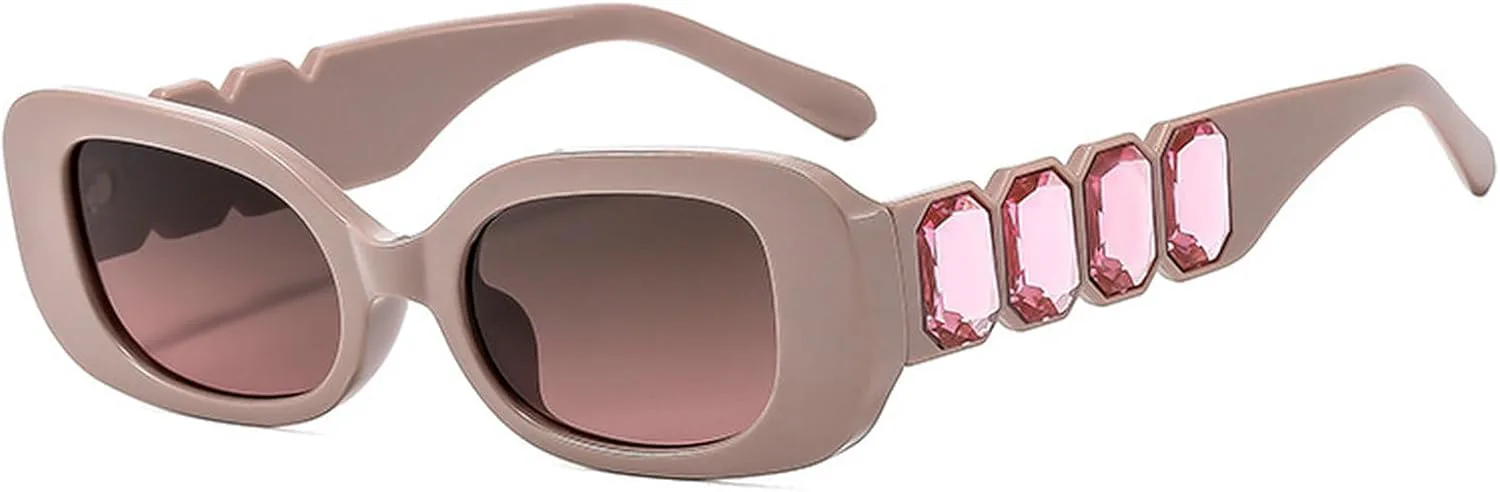 

willochra Милые солнцезащитные очки с кристаллами и жемчугом для женщин, солнцезащитные очки со стразами, прямоугольные, блестящие, бриллиантовые, для вечеринки, Pink