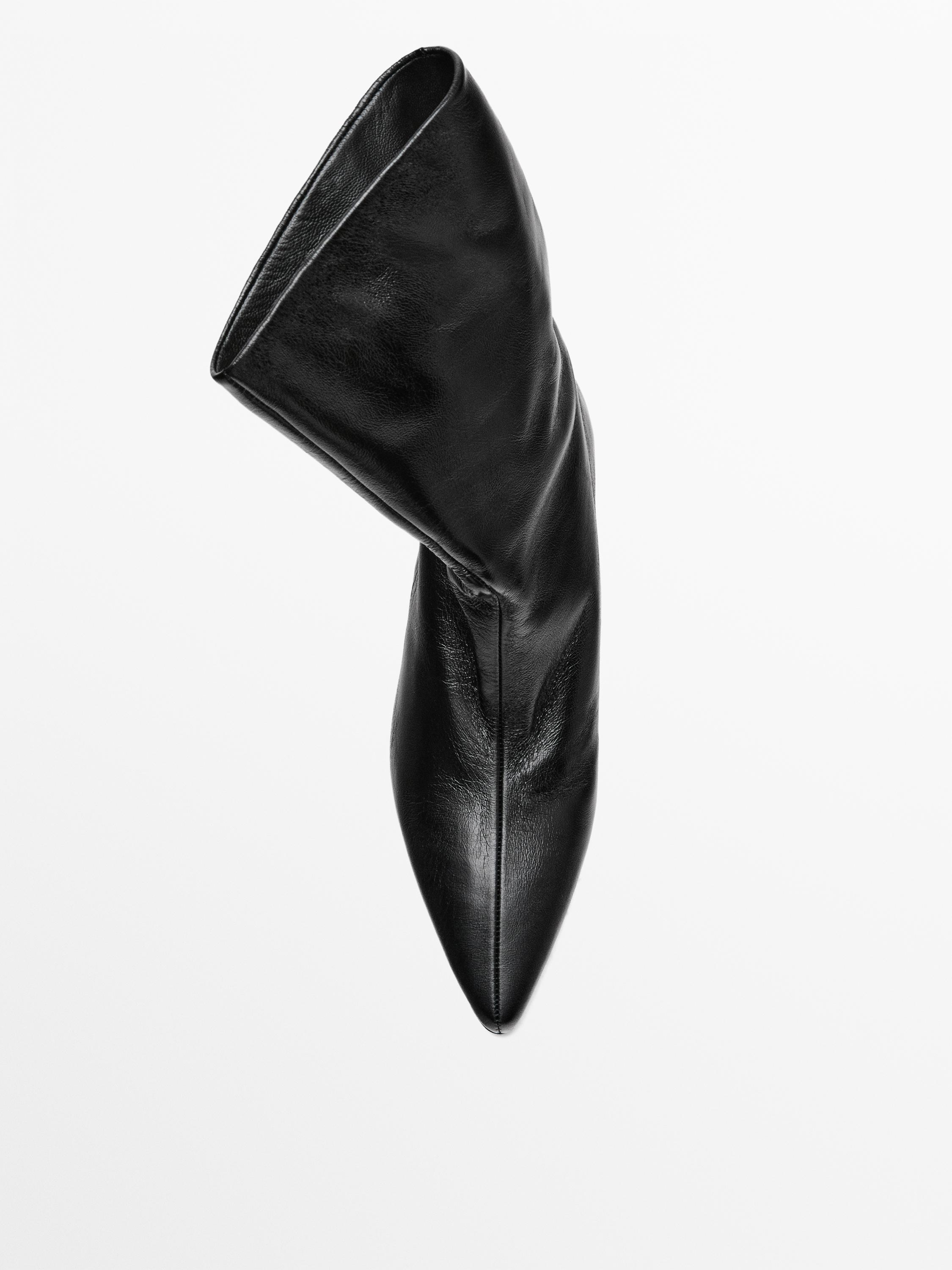 Кожаные ботильоны на высоком каблуке Massimo Dutti, черный — фото 3
