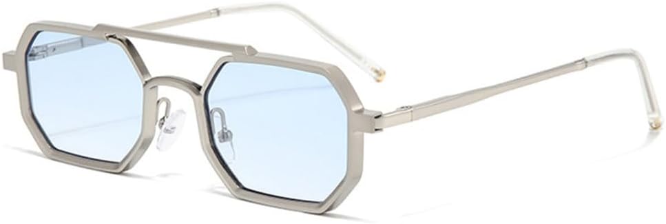 

Мужские солнцезащитные очки в стиле ретро с двойной перемычкой, многоугольные, маленькие, с прозрачными линзами с градиентом цвета "океан", женские очки в металлической оправе TYUVIVO, Silver Blue Gradient