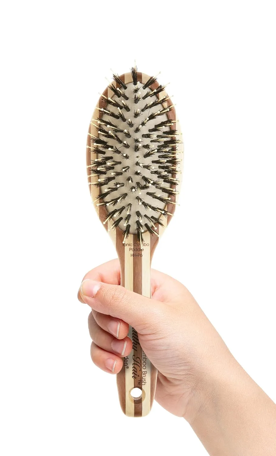Ионная щетка для волос Olivia Garden Healthy Hair Eco Friendly Bamboo с бамбуковым наполнителем, экологически чистая. Комбо щетина кабана, Black, Brown, White — фото 2