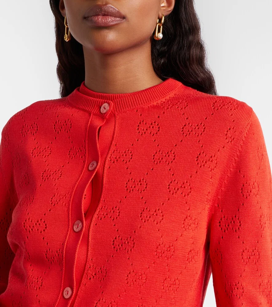 Кардиган Gucci GG из шелка и хлопка с ажурной отделкой, красный — фото 4