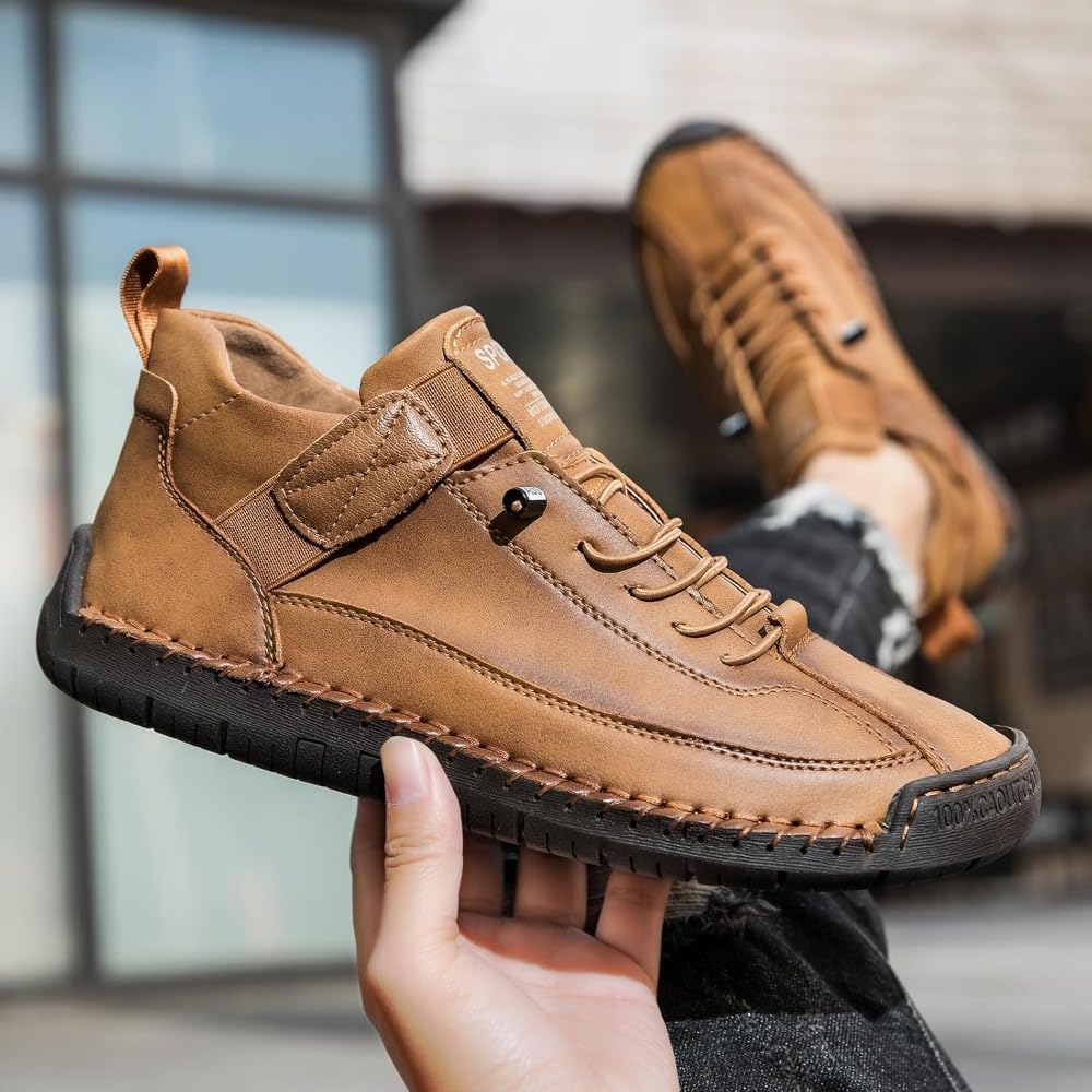 Женские ручной работы кожаные ортопедические комфортные туфли, унисекс удобные ортопедические кроссовки, мужские слипоны для ходьбы Ghtrhsb, коричневый — фото 4