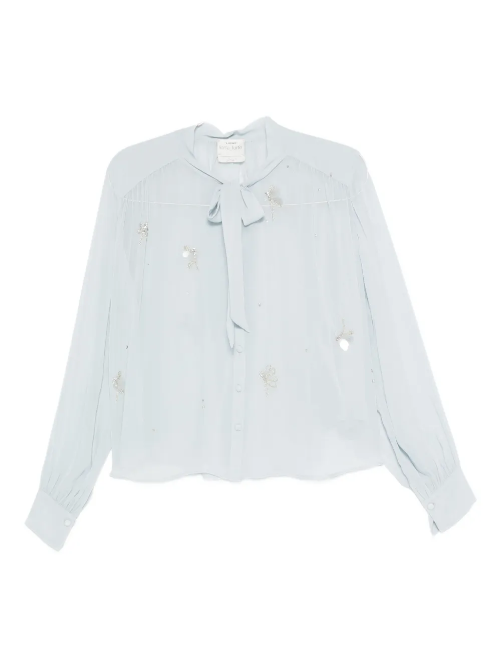 

Рубашка с галстуком на шее, украшенная кристаллами Forte Forte, синий