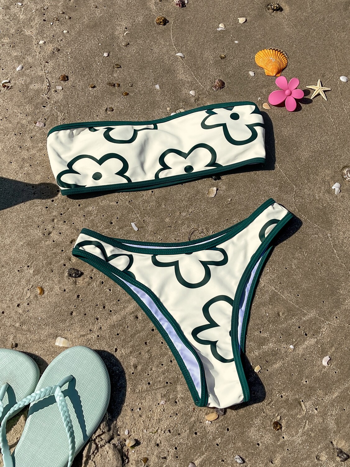 

SHEIN Бикини Swim Mod, цветочный узор, контрастная строчка, без бретелек, многоцветный