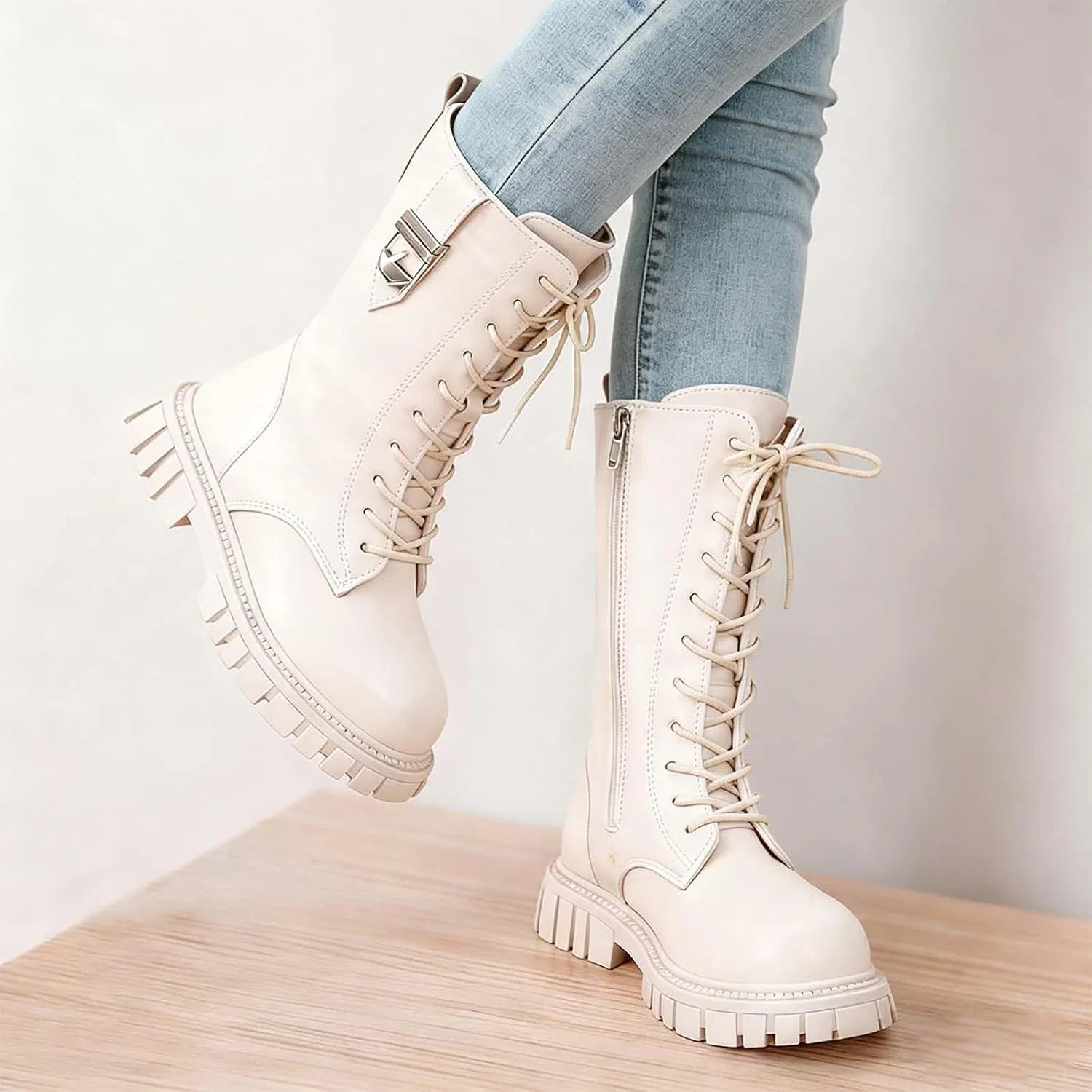 Детские ботинки на шнуровке с принтом Combat Boots, Beige — фото 2