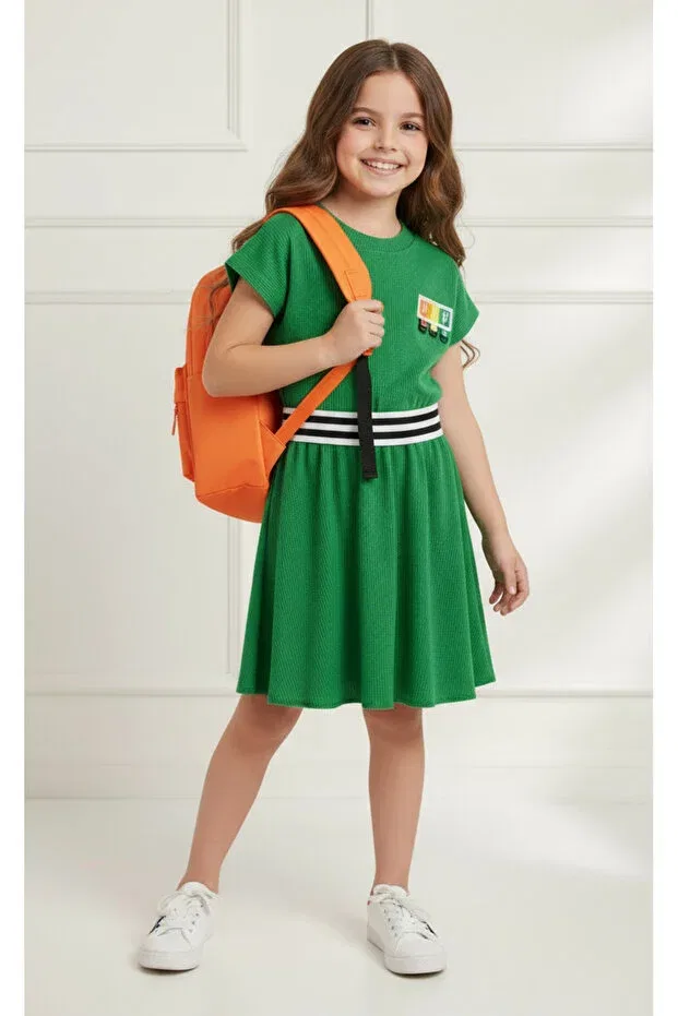 Детское платье для девочек с эластичным поясом By Piera, Benetton Green