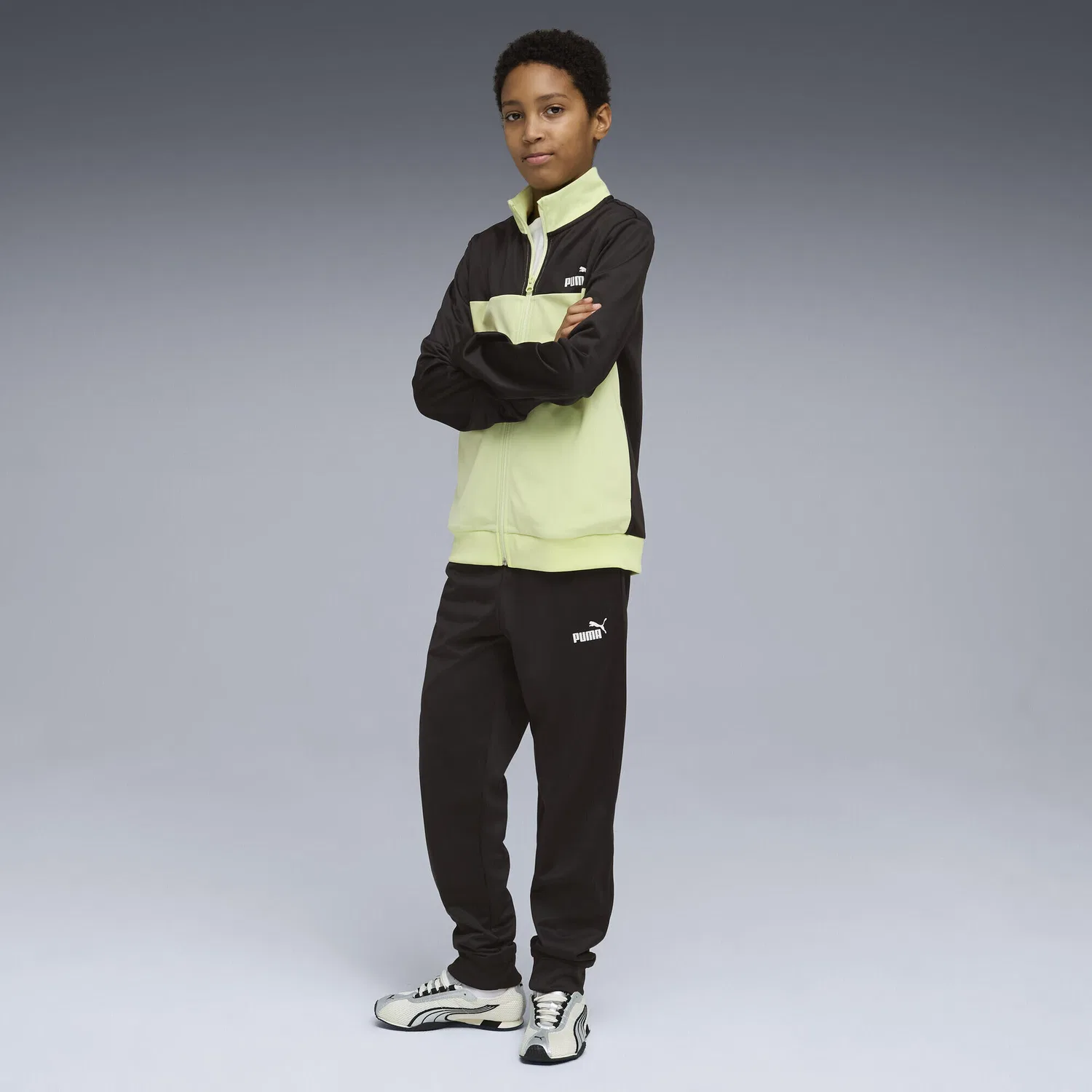 Детский спортивный костюм с цветовой блокировкой Colourblock Trainingsanzug Jungen PUMA, Hellgrun — фото 2