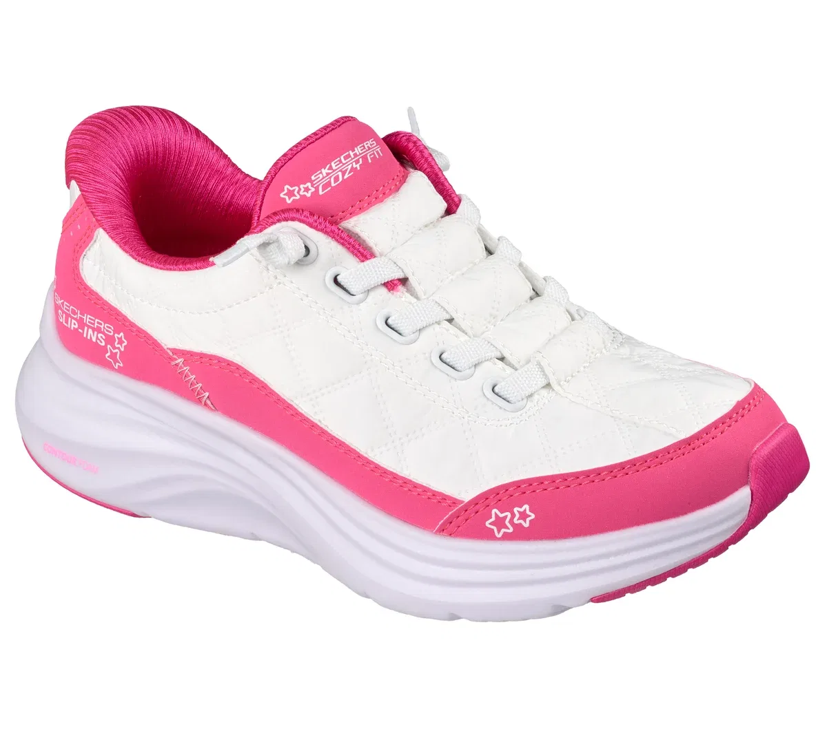 Детские слипоны Contour Foam - Cozy Fit Skechers, белый/ярко-розовый — фото 4