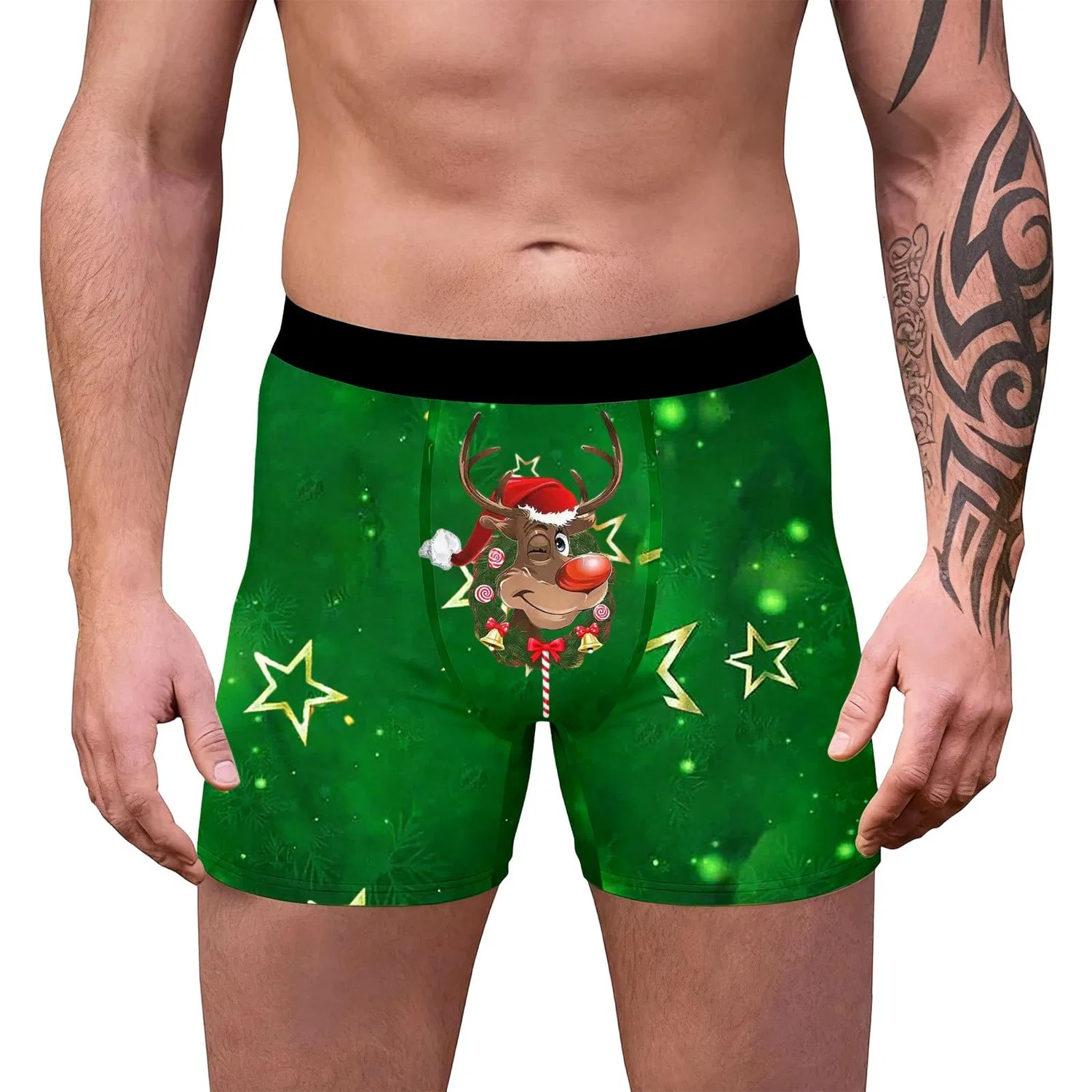 Мужские боксеры с принтом Christmas Pattern, 08 Dark Green