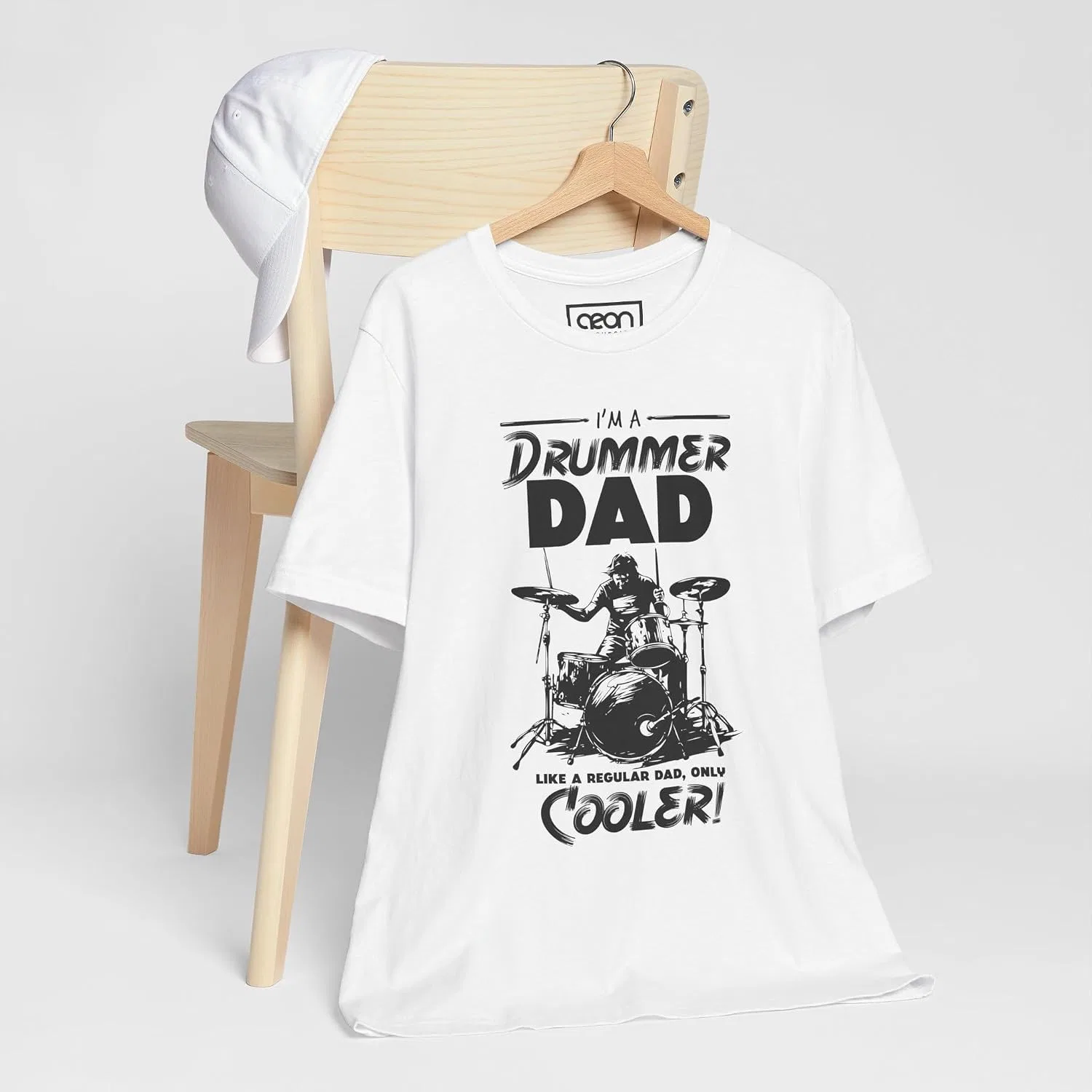 Мужская футболка с принтом Drummer Dad, White — фото 2