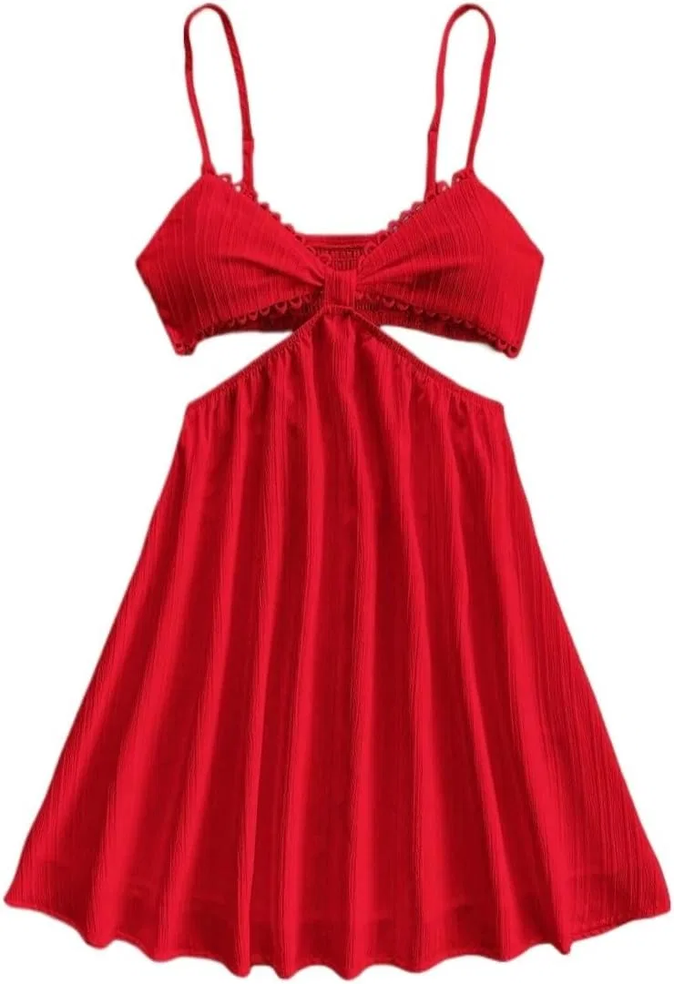 Женское мини-платье с вырезами на бретелях Red