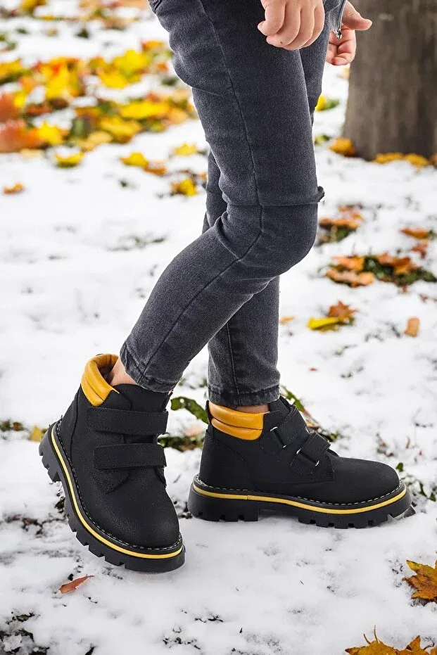 Детские ботинки для мальчиков на липучке Azka Kiko Kids, Black Yellow — фото 3