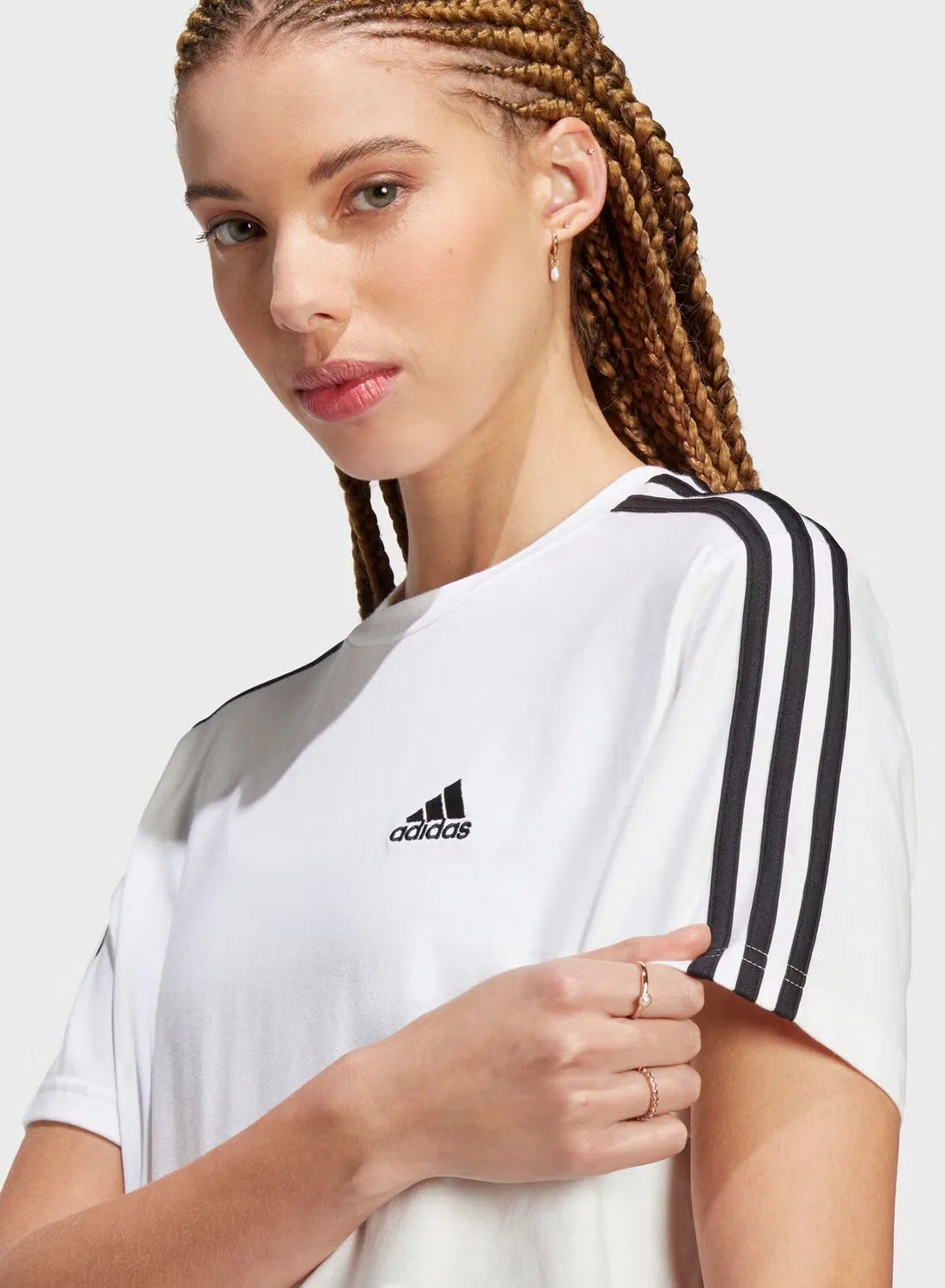 Кроп-топ с принтом 3-Stripes Essentials Adidas, белый — фото 3
