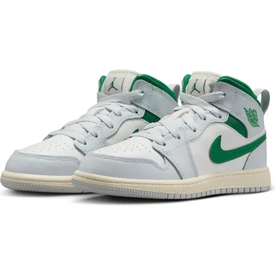Кроссовки с кожаным верхом Nike Air Jordan 1 Mid Ps Leather Unisex Sneaker, Бело-зеленый — фото 3