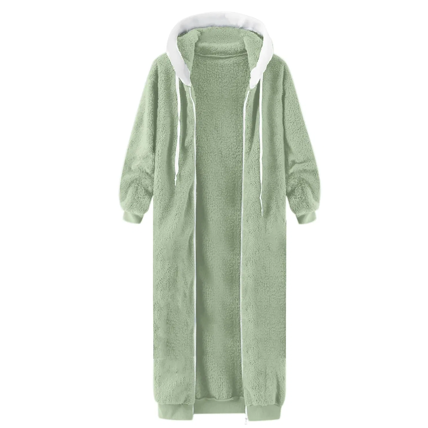 Женское флисовое пальто с капюшоном и утяжкой, оверсайз, Winter Coat, Green Mint — фото 4