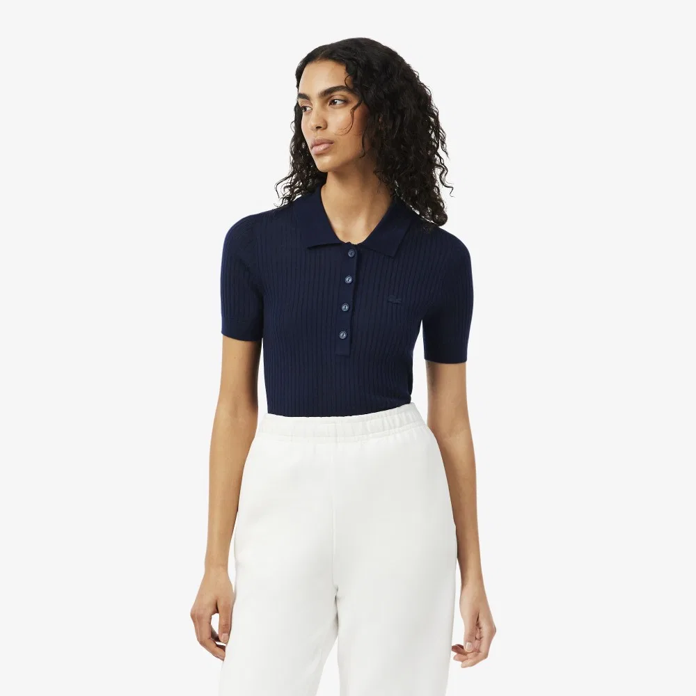 Свитер-поло Lacoste, Тёмно-синий, из мериносовой шерсти