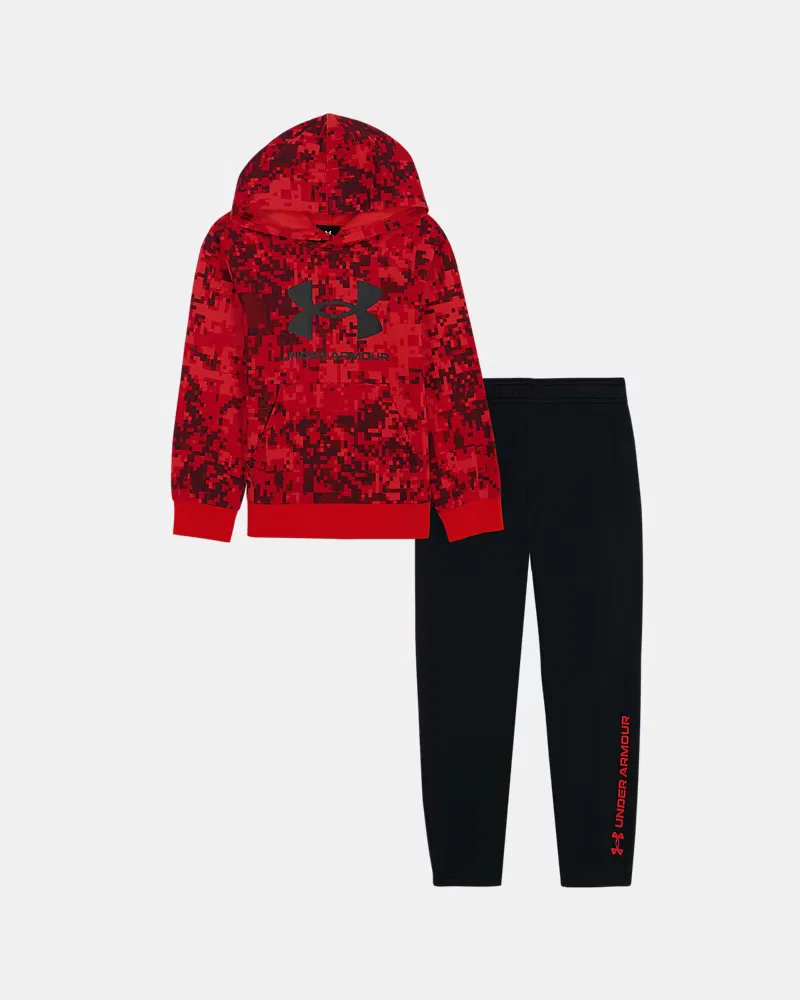 Комплект с худи для мальчиков флисовый, худи и джоггеры, UA Rival Print UnderArmour, Anthem Red/Black