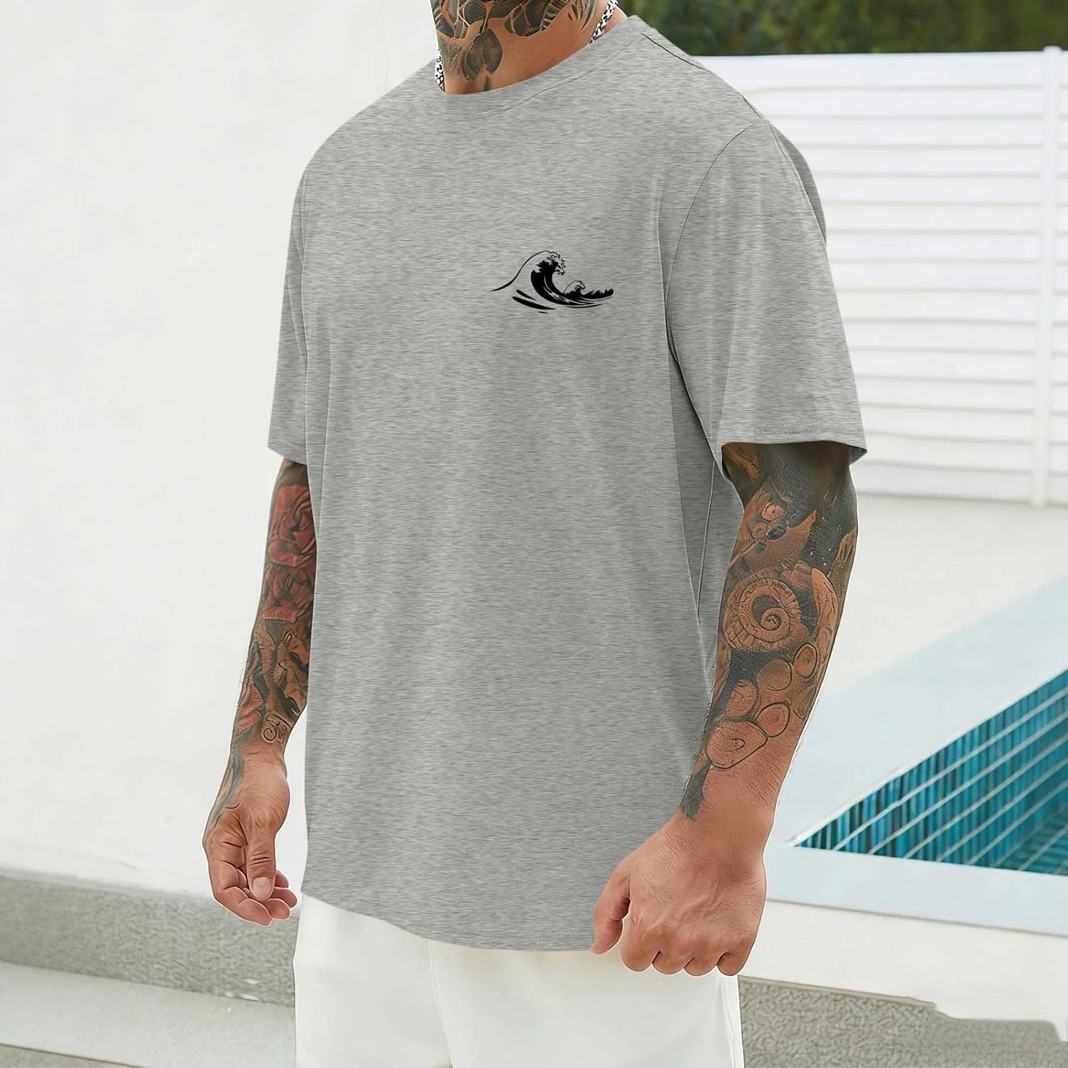 Мужская футболка с пальмами Oversized Drop Short Sleeve Summer Tropical T Shirt, Gray — фото 3