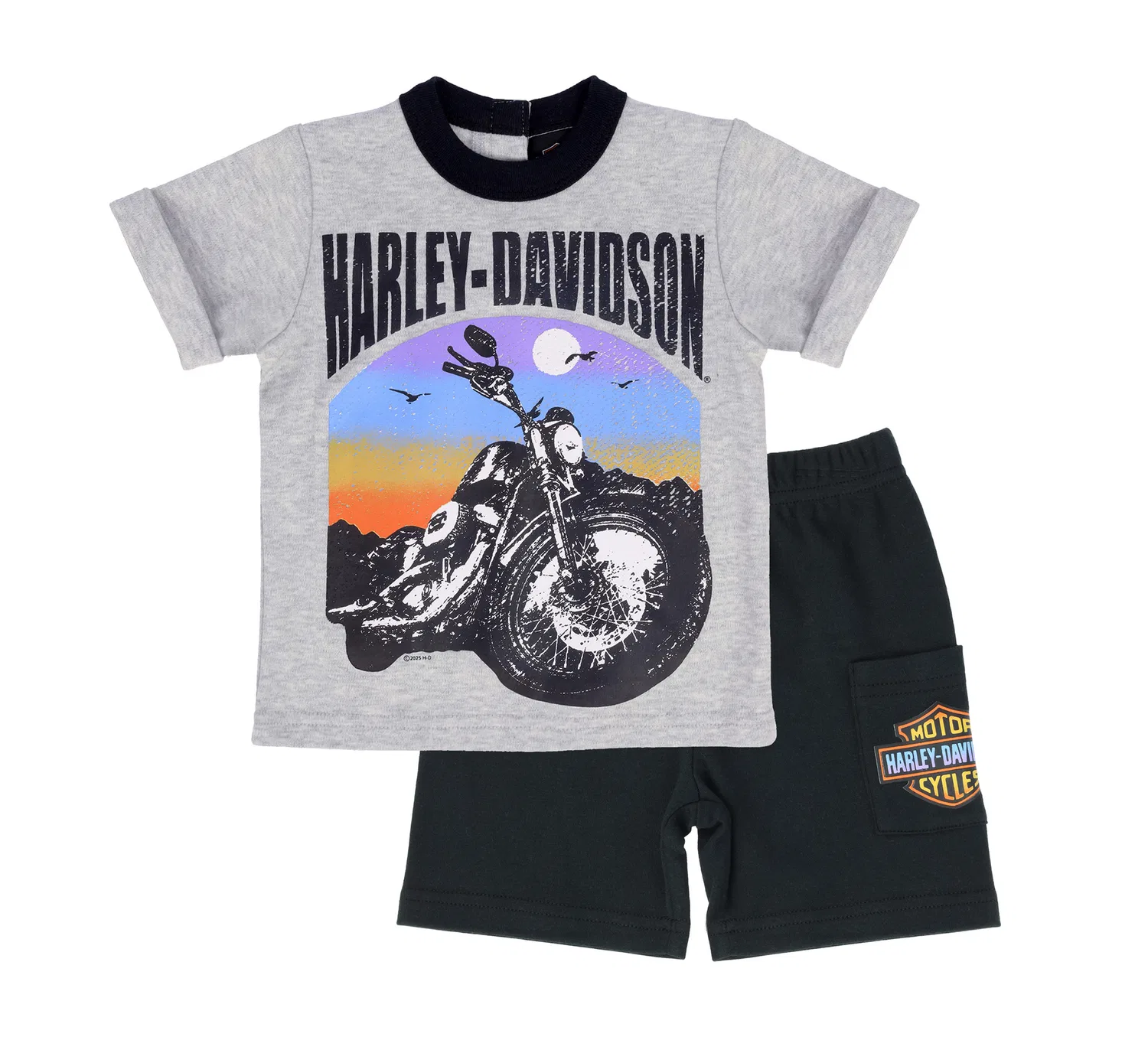 Детский трикотажный комплект с принтом мотоцикла и логотипом H-D Harley Davidson, Grey Heather/Black