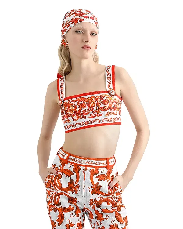Женский топ с принтом Majolica print Dolce & Gabbana, мультиколор
