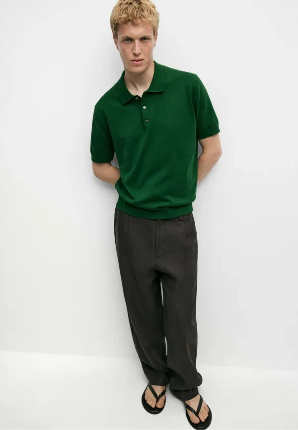 Футболка поло хлопковая Polo shirt Massimo Dutti, dark green, темно-зеленый — фото 4