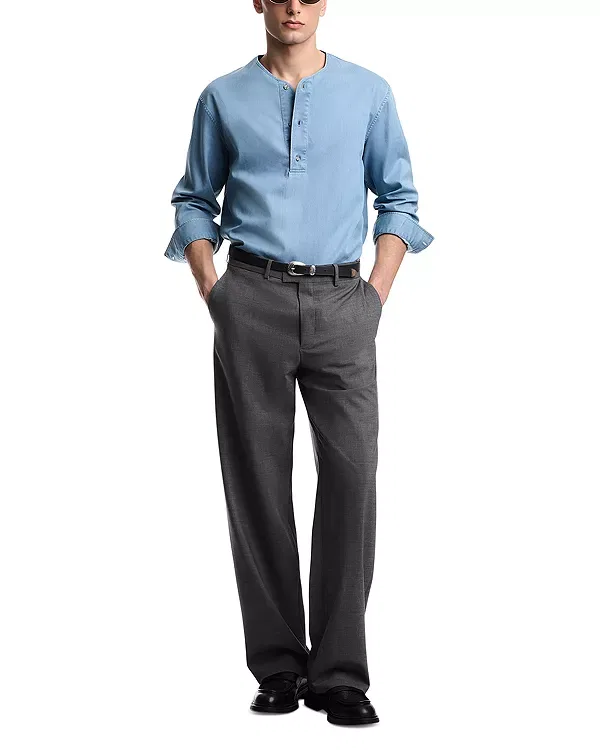 Мужская рубашка хенли из легкого денима Icon Emporio Armani, Light Blue Denim — фото 2