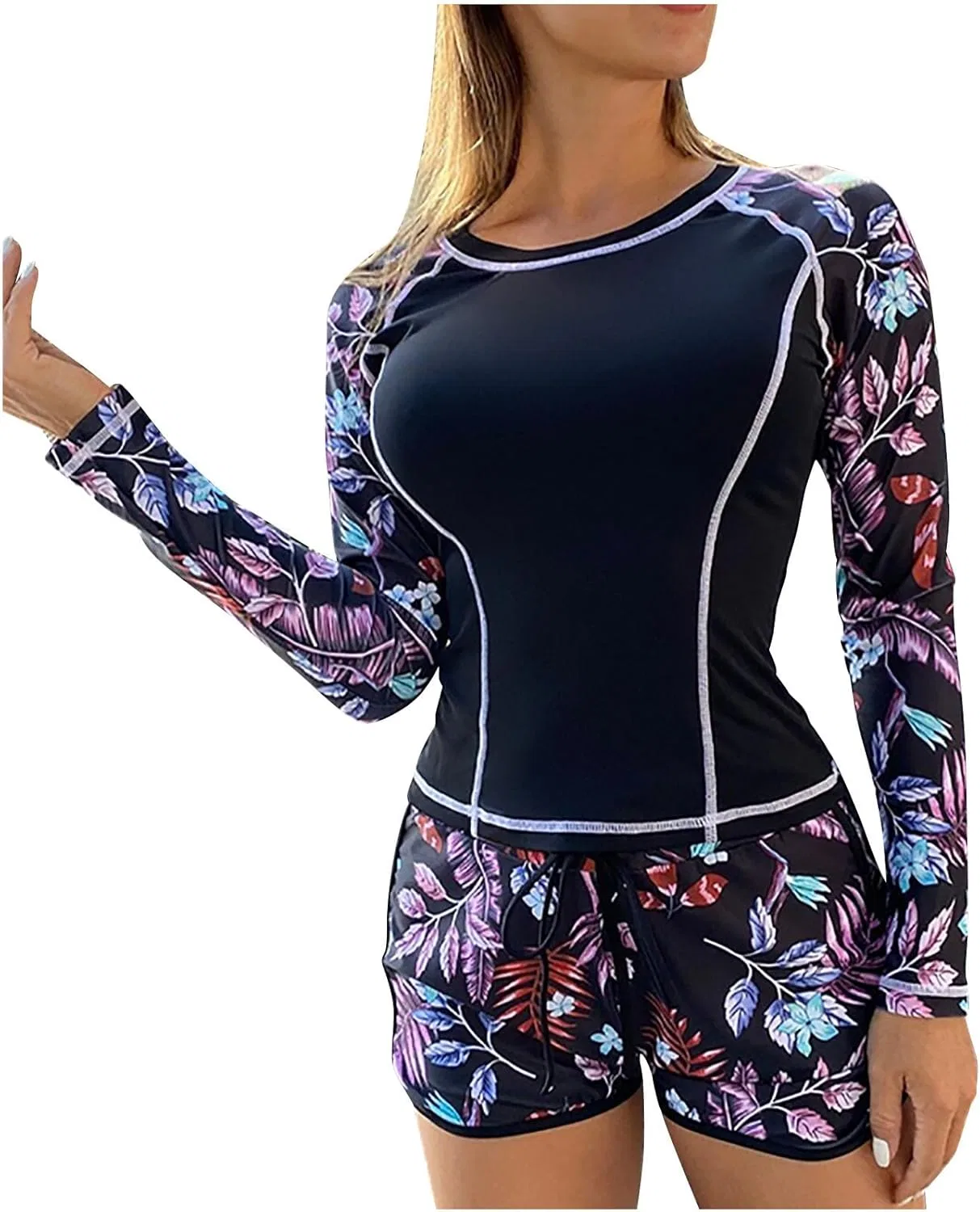 Женский рашгард с длинным рукавом с UV-защитой UPF 50+, Black