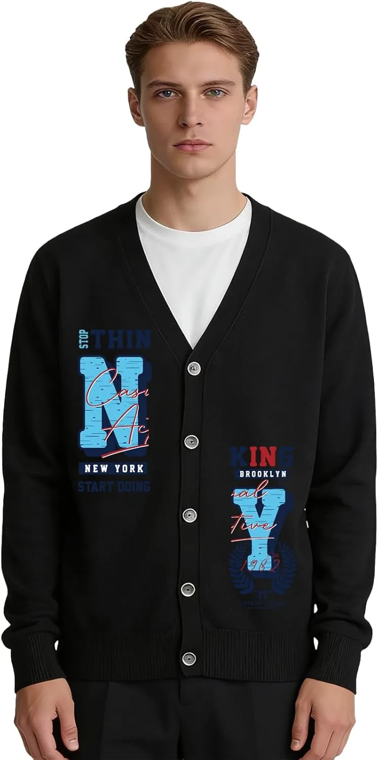 

Мужской кардиган Wool NY Brooklyn с графическим принтом V-образный вырез на пуговицах вязаный свитер для весны и осени повседневный стиль стритвир BreakEgg