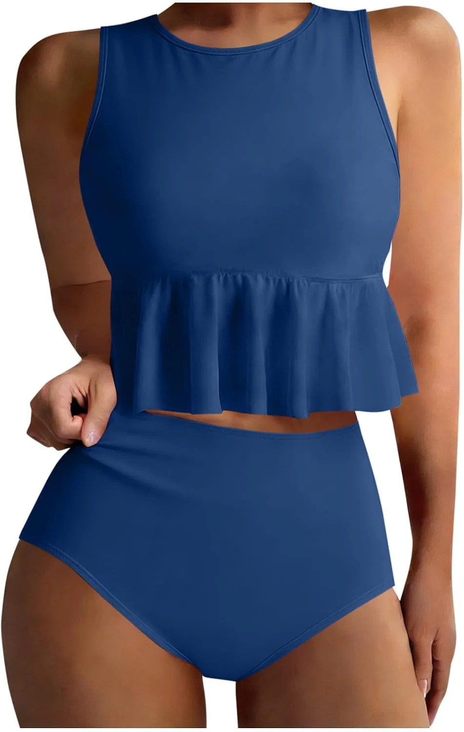 Женский танкини-комплект с воланами High Waisted, Blue